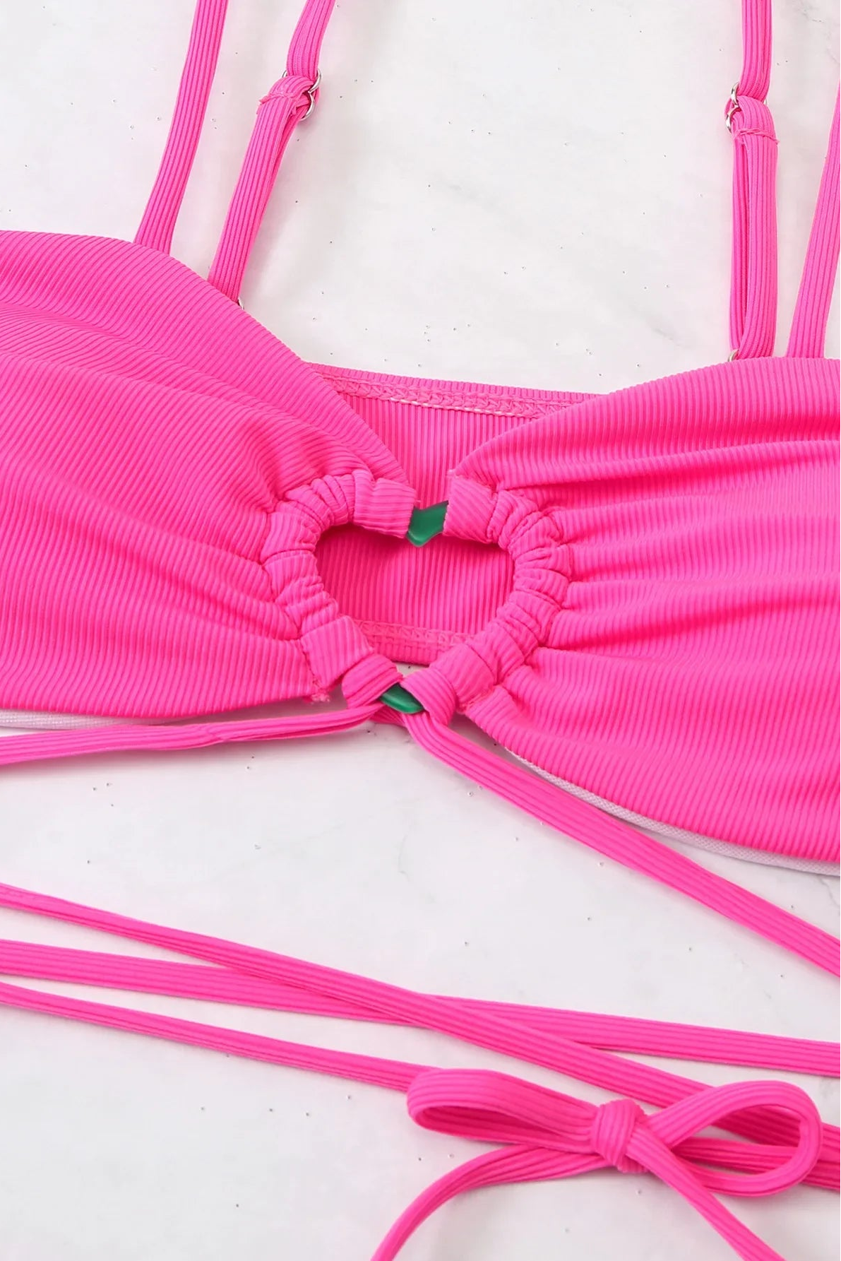 3-Piece Ribbed Swimwear with Skirt Coverup - Pink