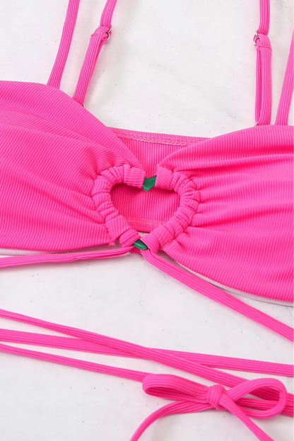 Ribbed Thong Bikini Set – 3-Piece Micro Swimwear with Matching Sarong Skirt