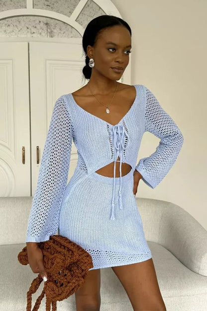 Summer Holiday Knit Dress – Cut-Out V-Neck Beach Cover-Up