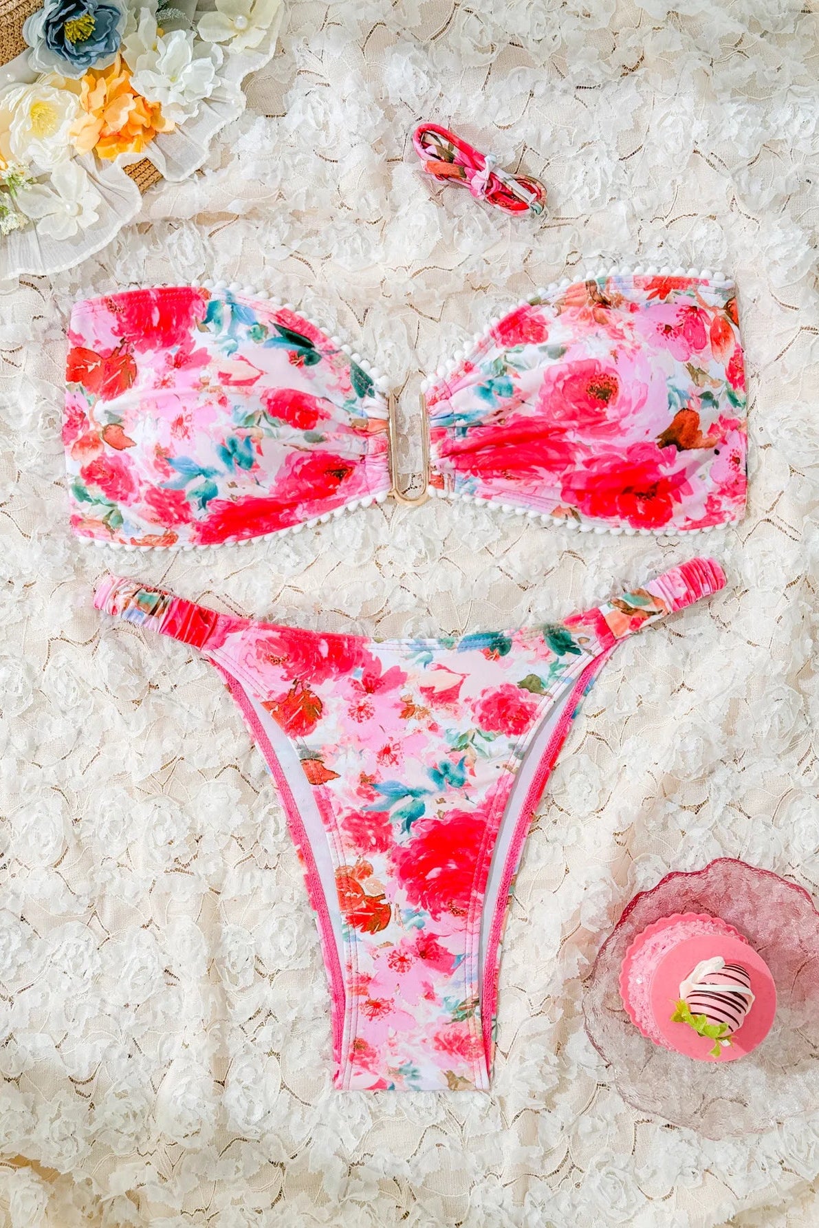 Bandeau Micro Bikini Set – Floral Thong Two-Piece Swimwear