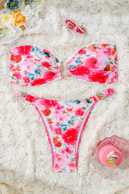 Bandeau Micro Bikini Set – Floral Thong Two-Piece Swimwear