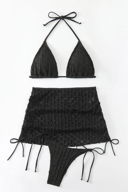 Black Brazilian Thong Bikini Set – 3-Piece Swimsuit with Skirt