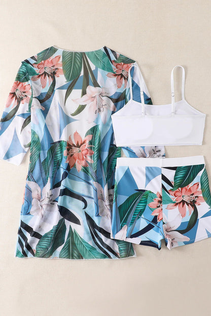 3-Piece High Waist Bikini Set with Shorts & Cover-Up – Summer Swimwear