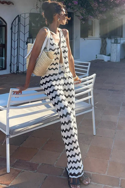 Wave Striped Knit 2-Piece Set Swimsuit Cover-Up Outfit