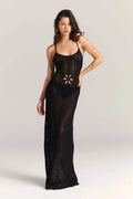 Floral Cut-Out Backless Beach Maxi Dress | Knitted Style - Black