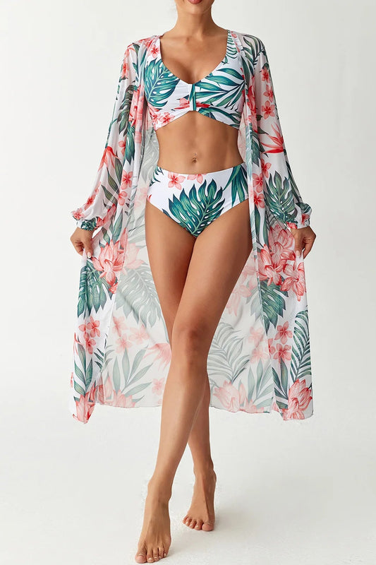 Printed Shrug Bikini Set – 3-Piece Swimwear