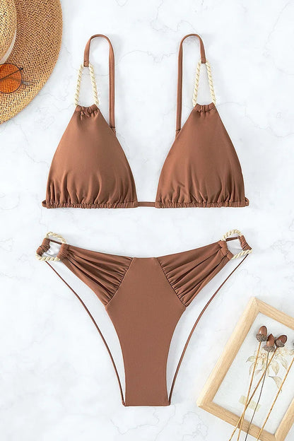 Brown Micro Triangle Bikini Set – Two-Piece Brazilian Swimwear Beachwear