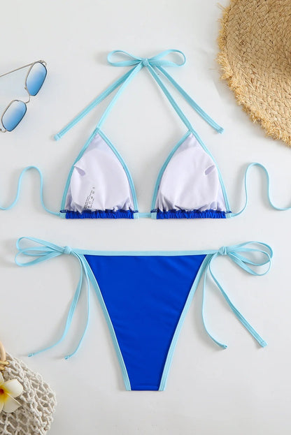 Blue Halter Strings Bikini Set – Sporty Brazilian Swimwear