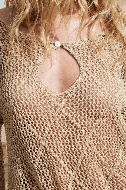 Big Bell Sleeve Cut-Out Knit Mini Dress – Beach Swimsuit Cover-Up