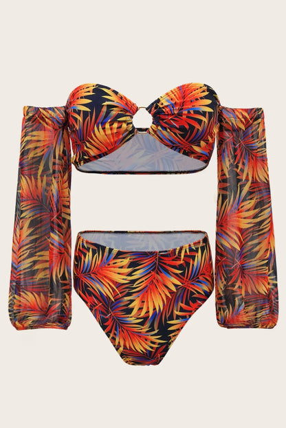 3-Piece Off Shoulder Bikini Set – High Waist Bandeau Swimsuit