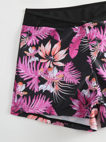 Floral Tankini Swimsuit with High Waist Shorts – Beach & Pool Swimwear Set