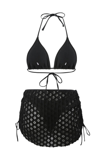 Black Brazilian Thong Bikini Set – 3-Piece Swimsuit with Skirt