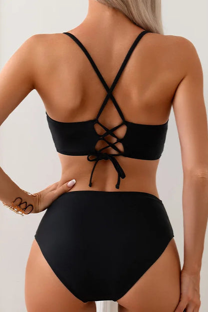 Bold Prints & Curves – High-Waisted Two-Piece Cross Back Swim Set