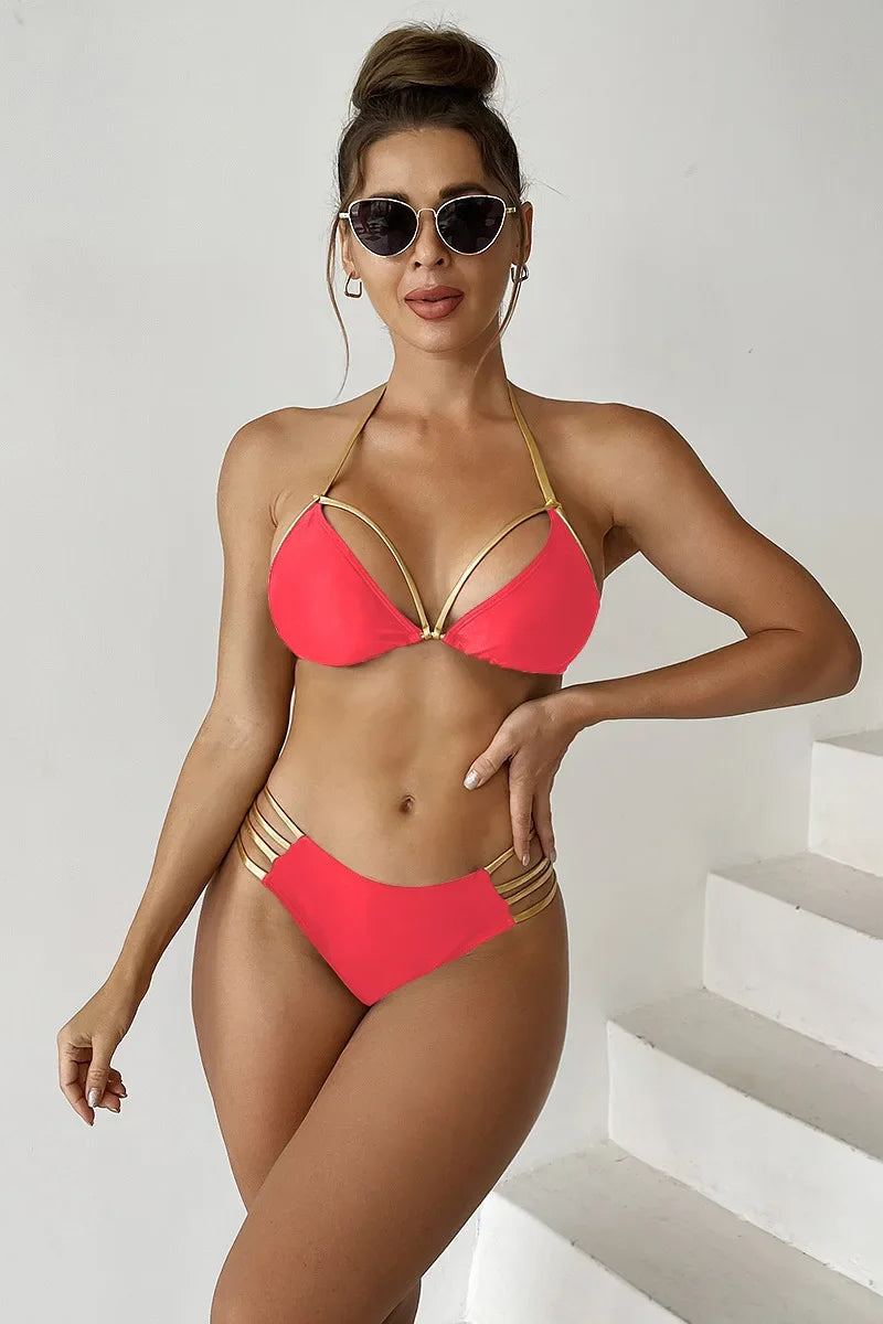 Gold Brazilian Thong Bikini Set – Sexy Swimwear for Beach & Pool