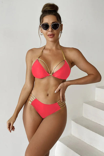 Gold Brazilian Thong Bikini Set – Sexy Swimwear for Beach & Pool