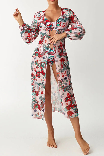 Printed Shrug Bikini Set – 3-Piece Swimwear
