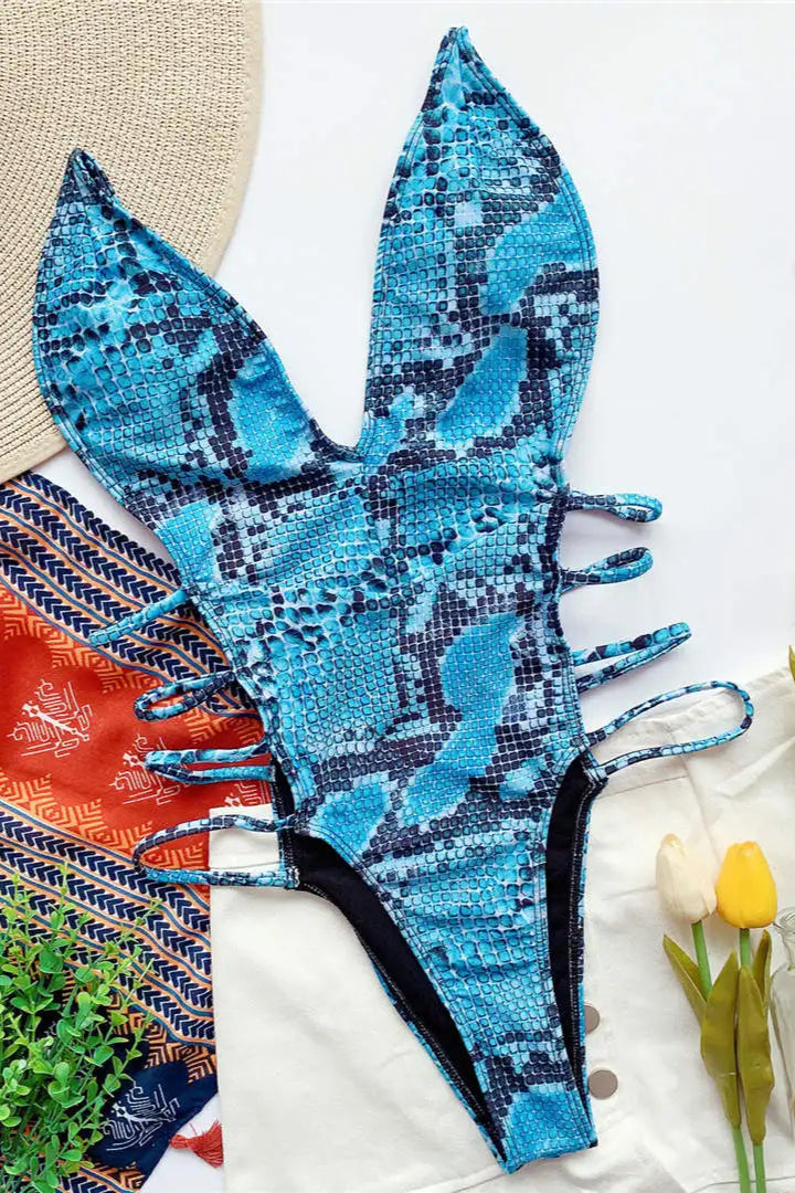 Sexy bikinis for women Sexy Deep V Snake Skin One Piece Swimwear