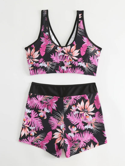 Floral Tankini Swimsuit with High Waist Shorts – Beach & Pool Swimwear Set