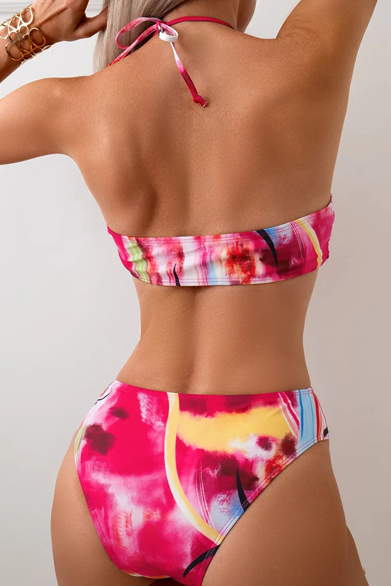 Tie Dye One Piece Swimwear – Skirted Cut-Out Trikini for Beachwear