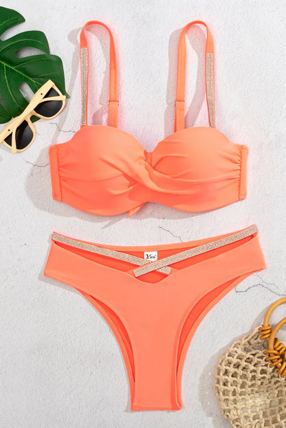 Glam Rhinestone Bikini – Push-Up Two-Piece Brazilian Swimwear