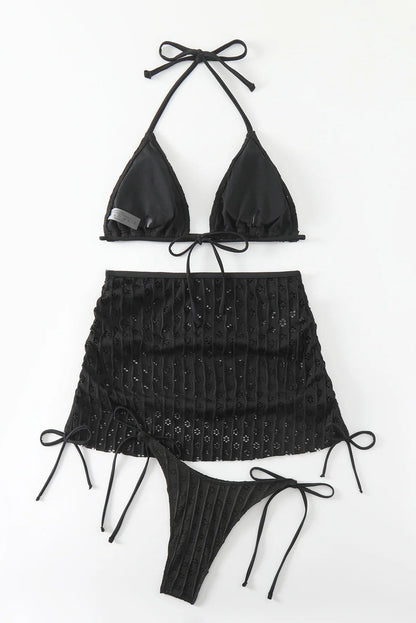 Black Brazilian Thong Bikini Set – 3-Piece Swimsuit with Skirt