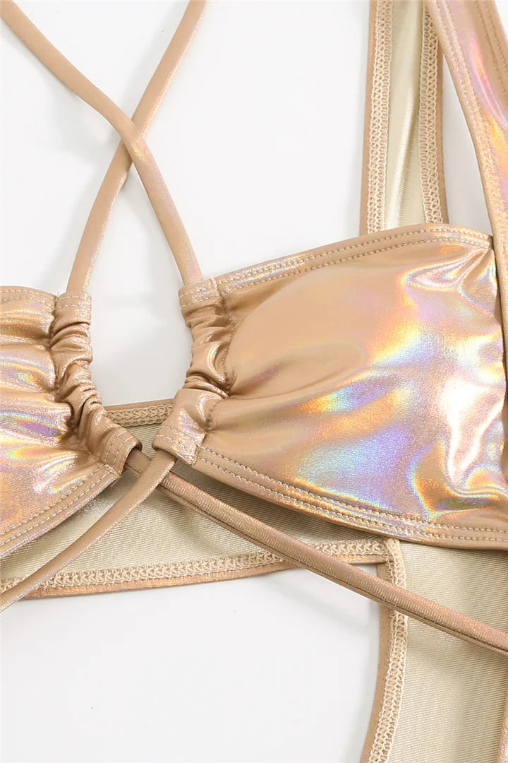 Shiny PU Faux Leather Cut Out Halter