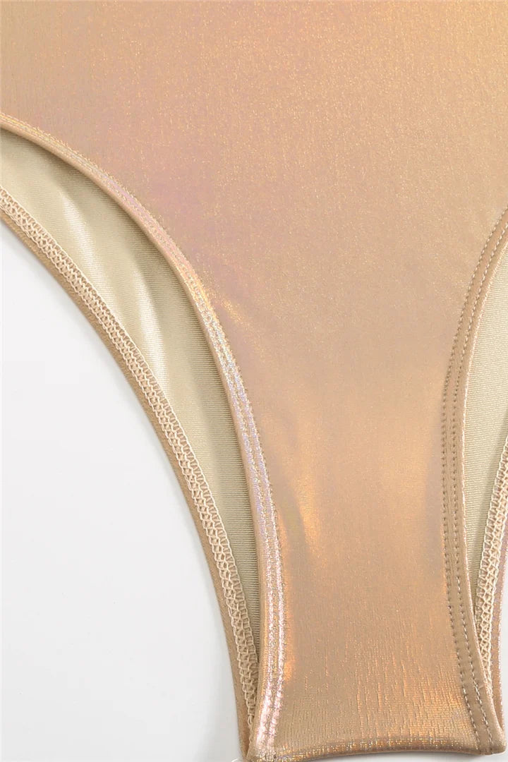 Shiny PU Faux Leather Cut Out Halter Monokini 1