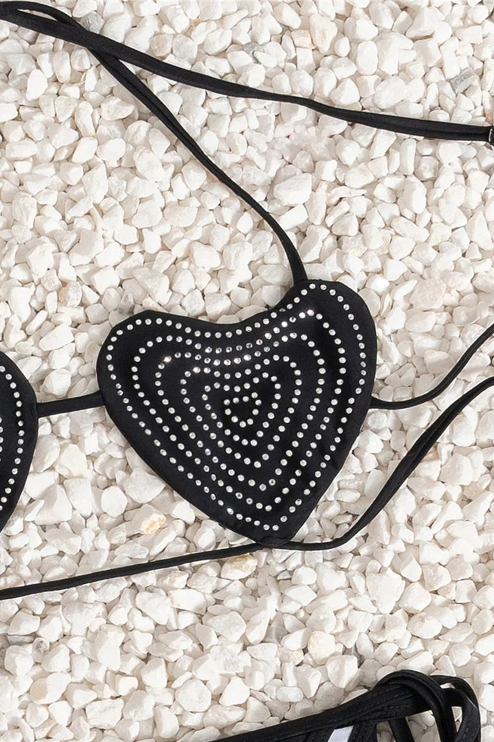 Silver Sequin Halter High Cut Strappy Bikini Set for Women