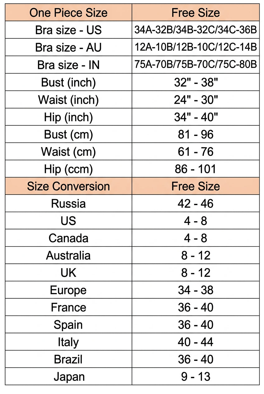 Size chart for women's kaftan cover up