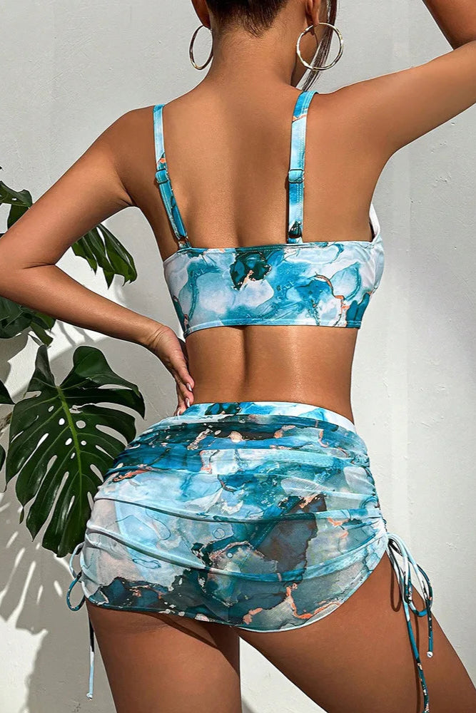 Sky Blue Micro Thong Bikini with Skirt Beach Set
