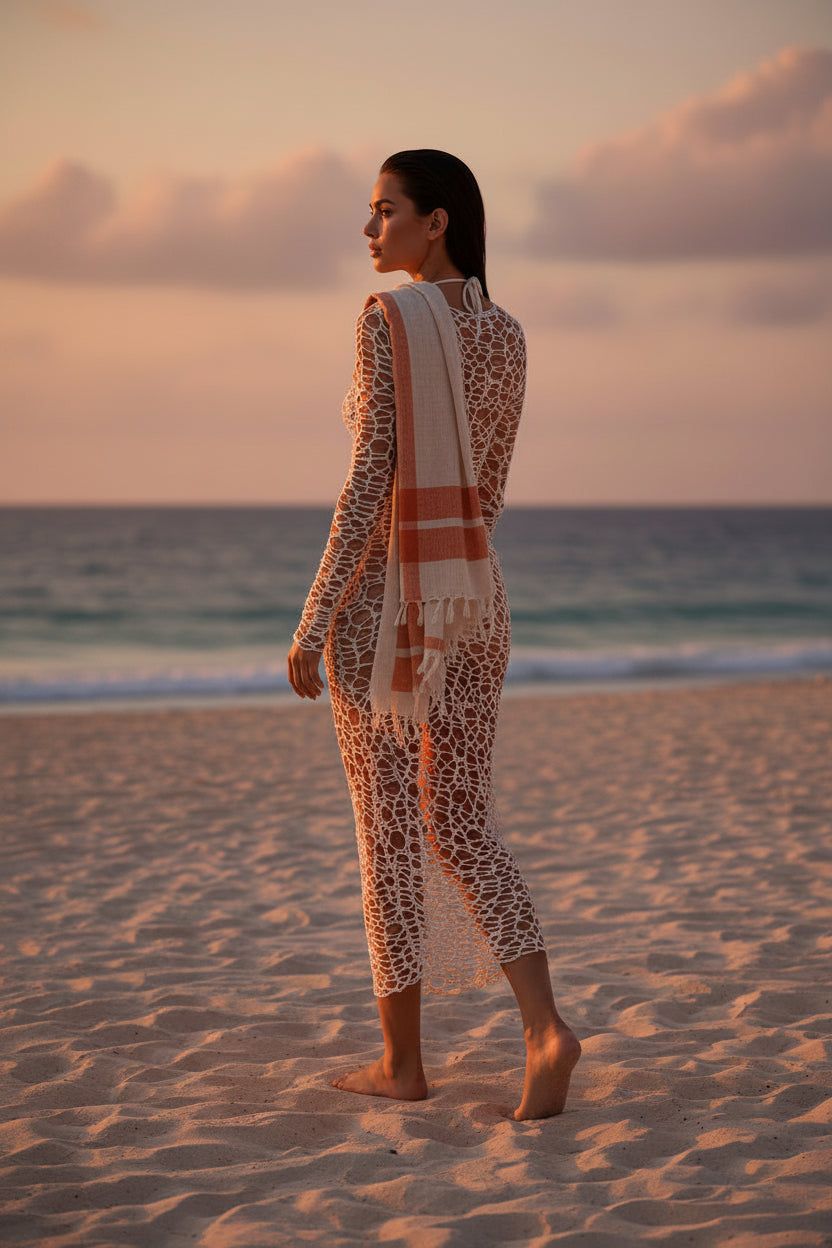 Sleek white bikini set featuring a coordinated three-piece design for timeless beachwear and chic resort wear styling.