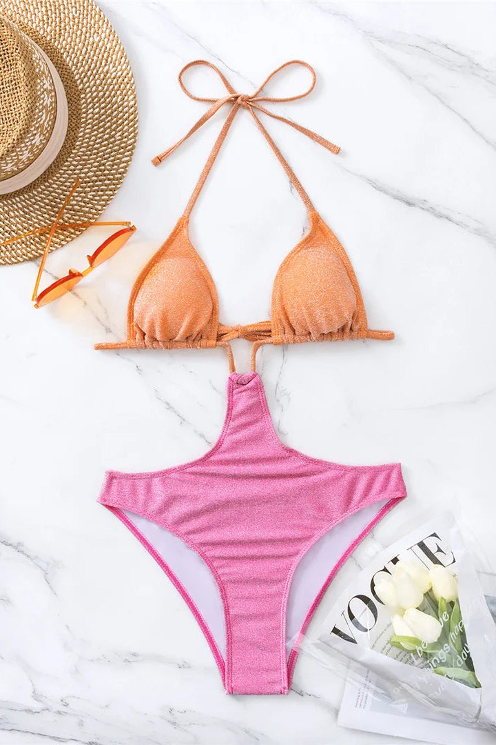 Sparkling fabric accents add eye-catching shine, making this swimsuit perfect for beach parties, vacations, and poolside looks.