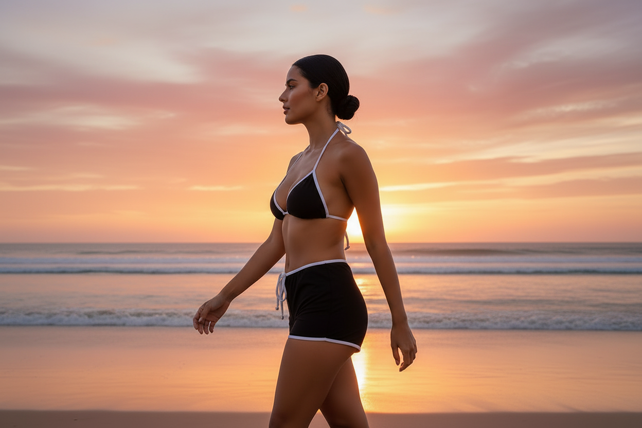Halter Bikini Set with Beach Shorts - Women's 3-Piece