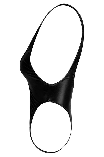 Stylish Faux Leather Cut Out Thong One Piece