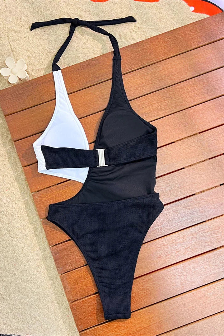 Stylish Halter V-Neck One Piece Swimsuit