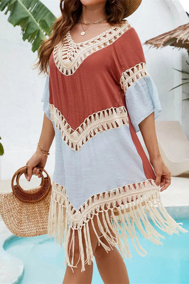  Sultry deep U-shaped back tassel make it perfect for beach cover up