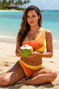 Sunset inspired Patchwork Splicing One Shoulder Bikini set