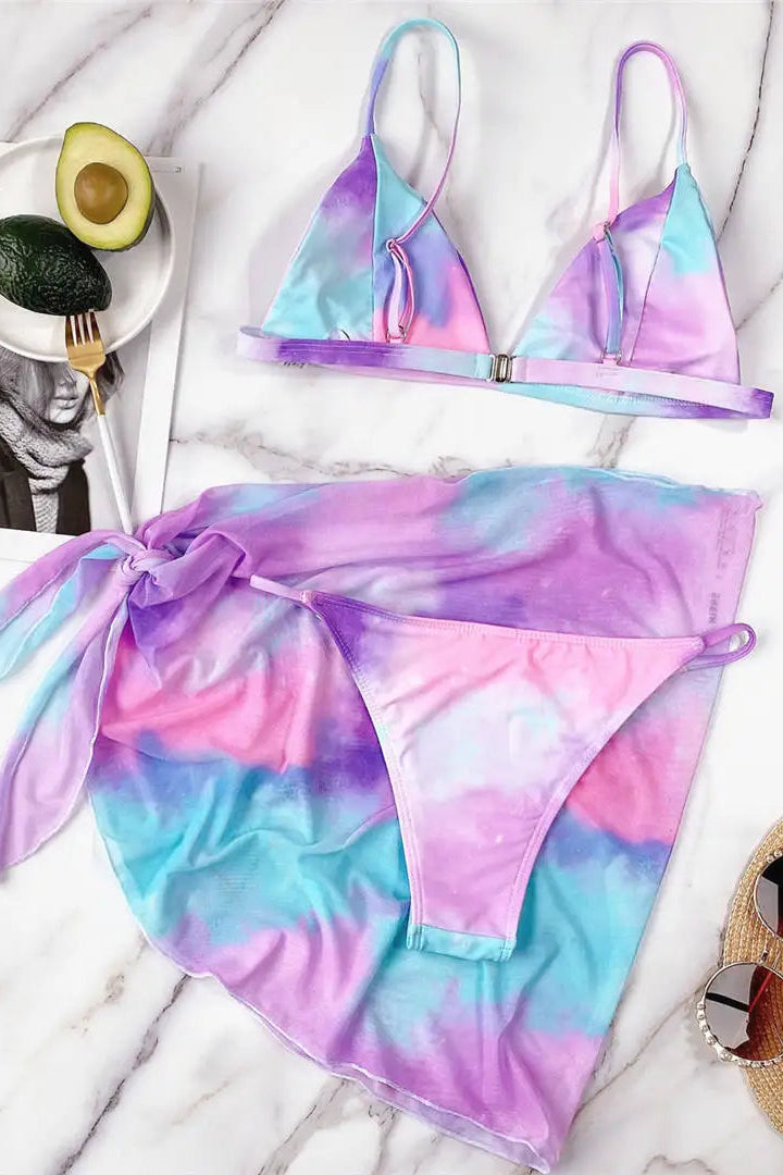 Tie-dye bikini set with mini matching sarong