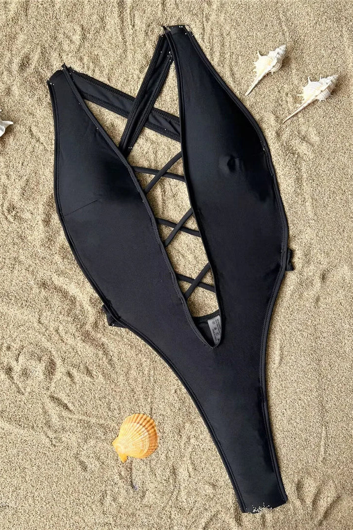 Trendy Deep V Thong One Piece Swimsuit