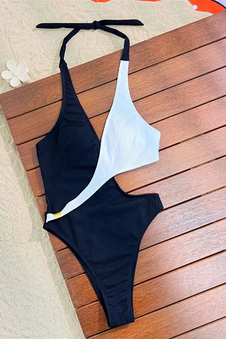 Trendy Halter V-Neck One Piece Swimsuit