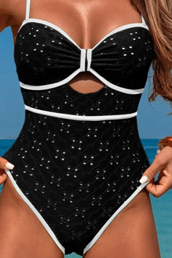 Trendy Swimwear black Sexy Cut Out One Piece Swimwear