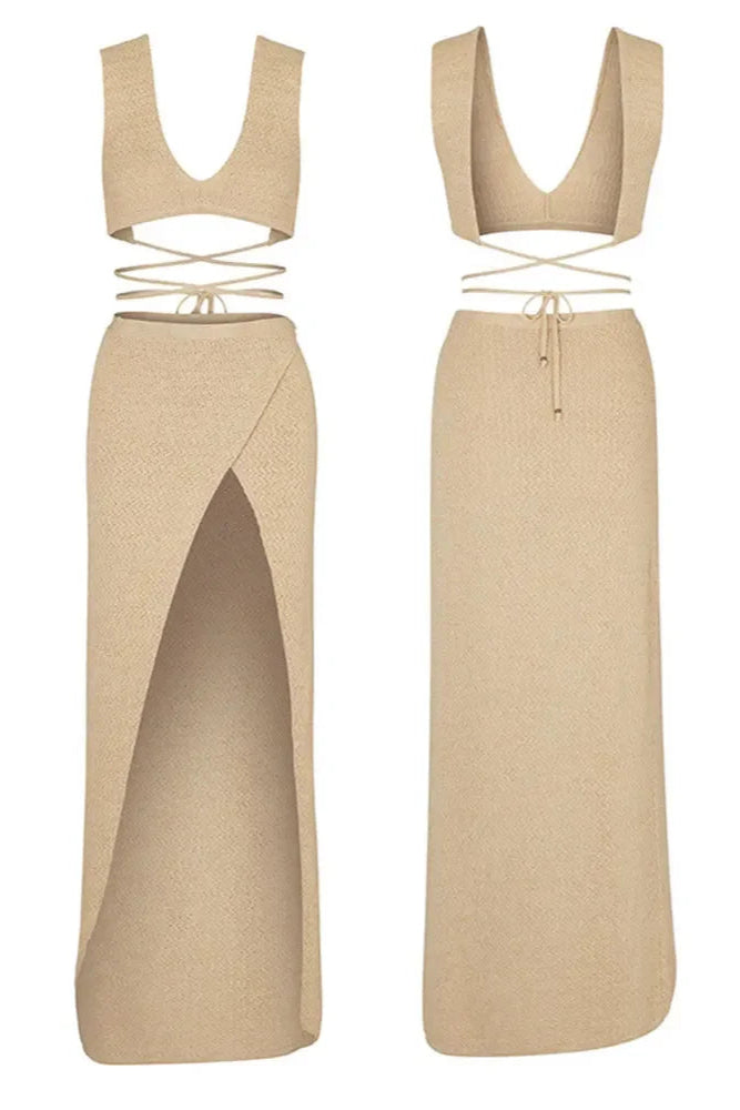 Trendy Two-Piece Knit Cover-Up Maxi Dress