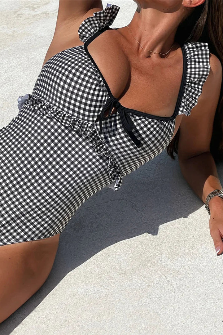 Trendy swimwear  Bow Backless High Cut Monokini Swimsuit