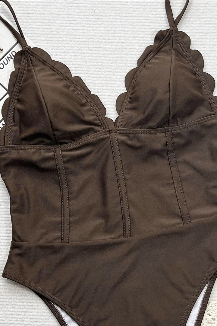 Trendy swimwear  V Neck High Cut Backless One Piece Swimsuit