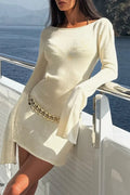White See Through Knit Backless Mini Beach Cover Up