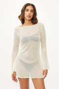 White Sheer Bell Sleeve Beach Tunic Cover Up