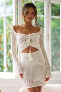 White Summer Knit Dress – V-Neck Beach Cover-Up
