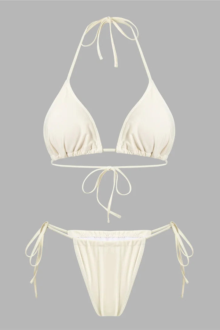 White Trendy low-rise bikini bottoms with lace-up detailing