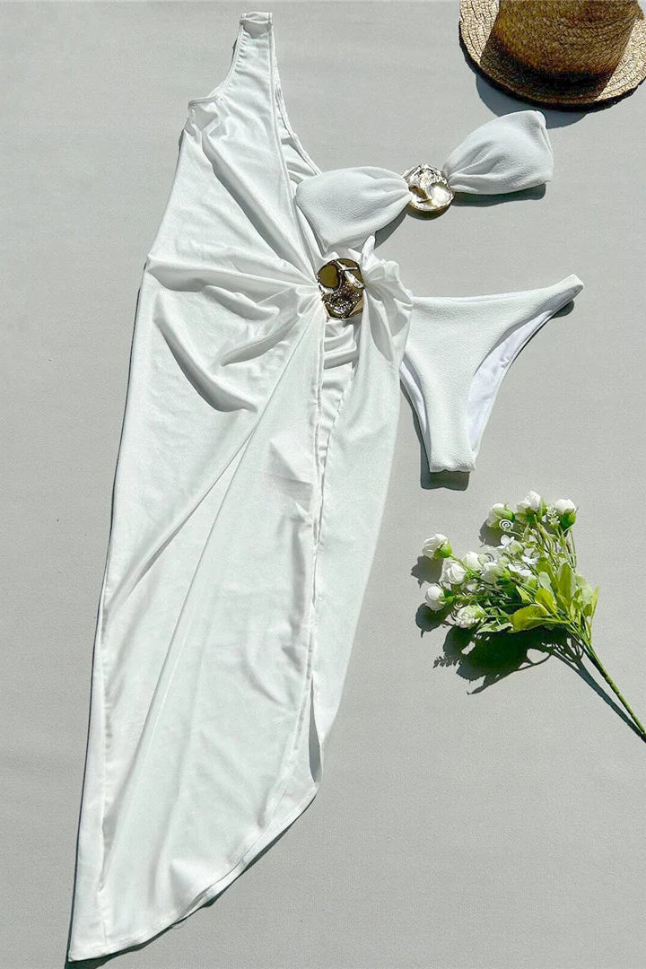White bikini set with matching cover-up 