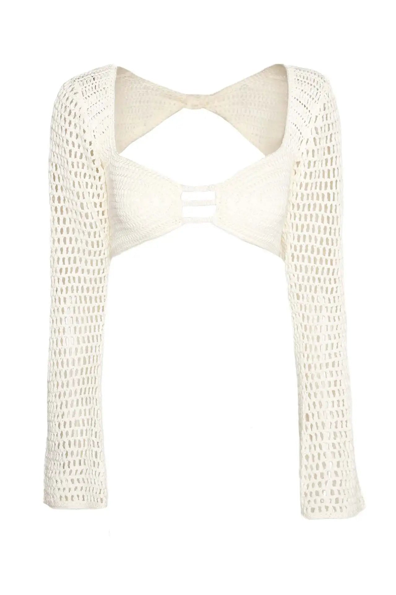 White knit shrug top on a white background